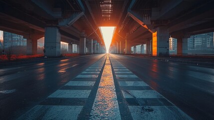 Underneath a bridge during sunrise