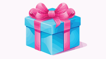 Vector present box with pink wrapping blue ribbon f