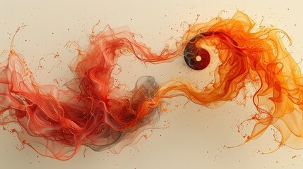drawing of a yin and yang symbol with flames around it