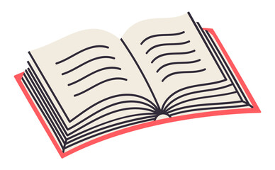 Open textbook. Education textbook, dictionary or encyclopedia flat vector illustration. Reading and learning book concept