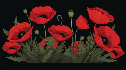 Vector red poppy flower blooming flower shop templa