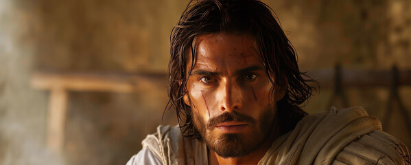 Man With Long Hair and Beard Staring at Camera