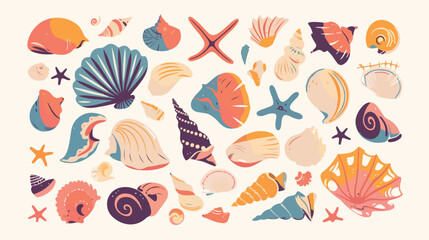 Vector sea shells. Seashell silhouettes set isolate
