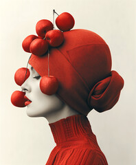 Woman in a red hat and apples