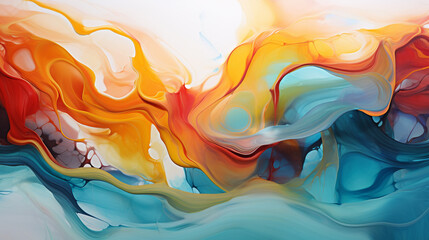Fluid, organic shapes emerge from a sea of vivid paint splashes, forming a mesmerizing and enchanting abstract composition.