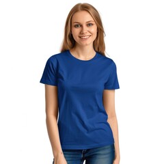 Fototapeta premium Sapphire t-shirt with a round neckline, solid color, white background.