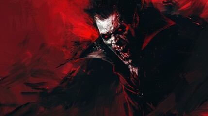 Fototapeta premium Scary bloody vampire with copy space illustration.