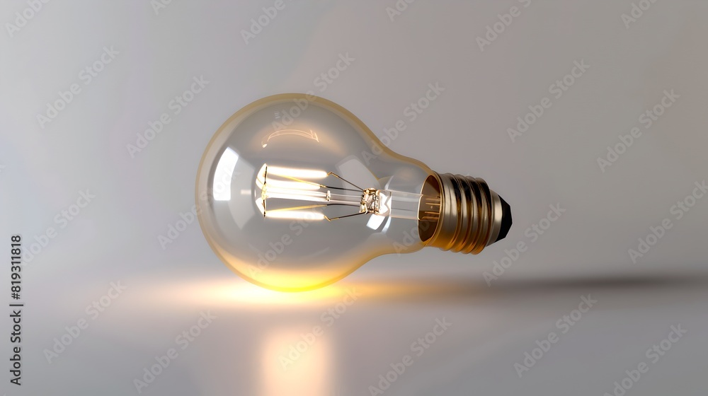 Poster illuminated light bulb on a neutral background, symbolizing ideas and innovation. simple, clear imag