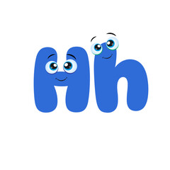 Cartoon Illustration of Blue Cute Smiling Uppercase and Lowercase Letter H with eyes. Illustrated Alphabet Characters. Funny kids letter H with eyes.