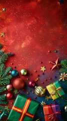The concept of Christmas and New Year holidays. Christmas background. Red.