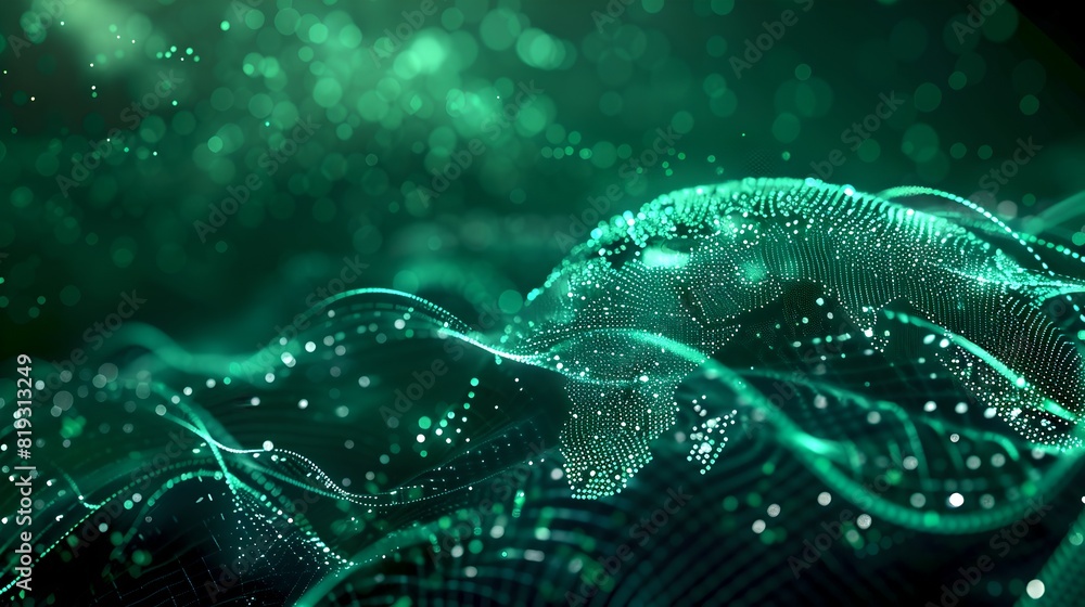 Aufkleber abstract green digital wave backdrop for futuristic designs. glowing particles forming dynamic patte