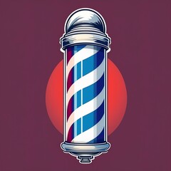 Retro-style graphic of a classic barber pole with a red and blue striped helix