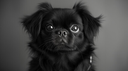 Black Pekingese dog looking at camera