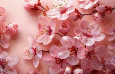 Pink Cherry Blossoms on a Pink Background
