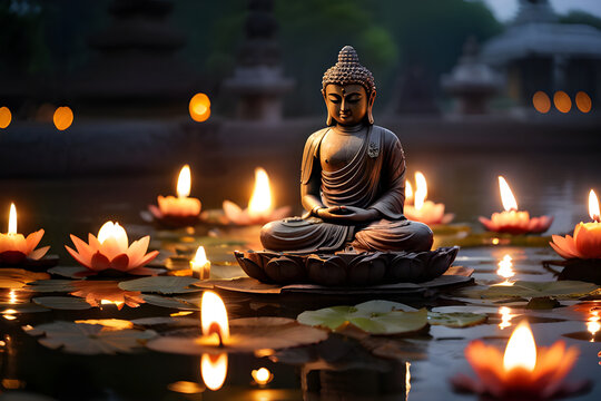 Buddha Purnima Serenity with Lotus and Candles