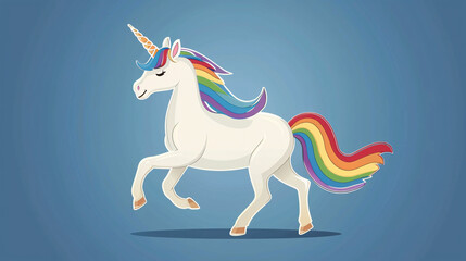 Colorful Cartoon Unicorn with Rainbow Tail and Mane