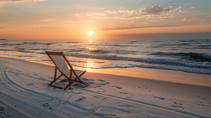 Serene Beach Sunset with Deck Chair