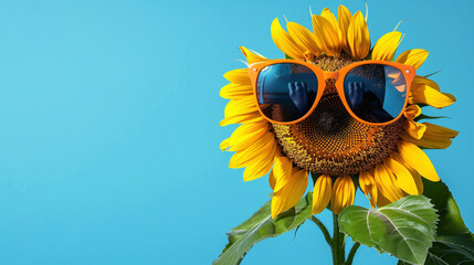 Sunflower with Sunglasses on Blue Background