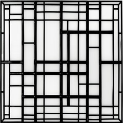 a stained glass template inspired by Charles rennie macintosh with strong black lines against a white background 