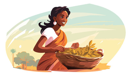 vector sketch cartoon indian Sri-lanka local woman