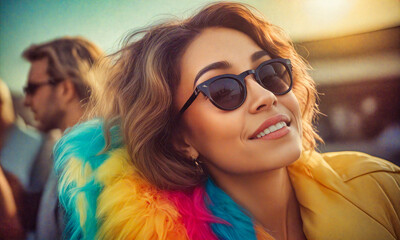 Radiant Young Woman in Sunglasses Basking in Sunlight