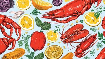 vector sketch seafood seamless pattern with seafood