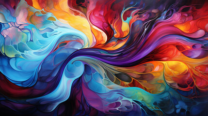 Swirling patterns of colorful paints come together in a hypnotic dance, forming a captivating and fluid abstract masterpiece.