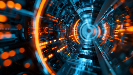 Fototapeta premium Data Stream Horizon: Dark Orange and Indigo
