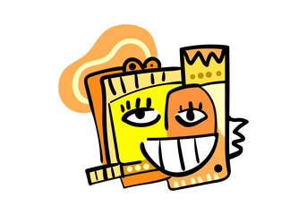 abstract face portrait hand drawn, shapes, line, doodle