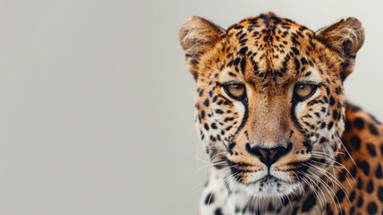 Fototapeta premium Close-up of leopard's face showcasing its intense gaze and spotted fur