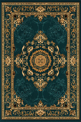 pattern of victorian ceiling design with floral patterns, vintage gold and dark green, portrait format, photorealistic // ai-generated 