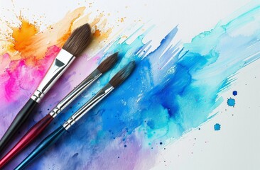 Group of Paint Brushes on Colorful Background