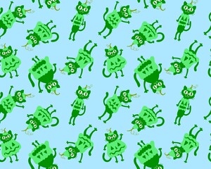 Halloween animals seamless cats and pumpkins pattern for wrapping paper