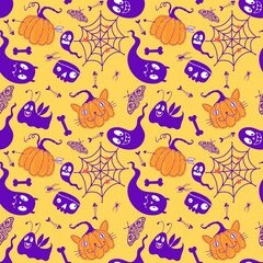 Halloween pumpkins seamless monsters pattern for wrapping paper and fabric