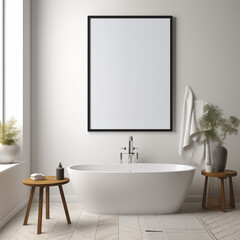 Fototapeta na wymiar Modern bathroom interior with bathtub and empty painting for mock up.