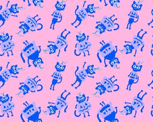 Halloween animals seamless cats and pumpkins pattern for wrapping paper