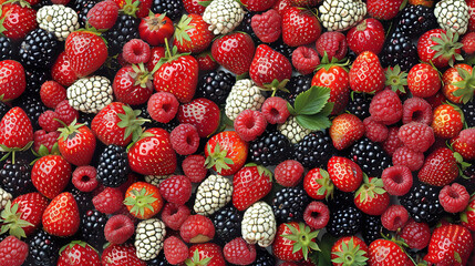   A cluster of strawberries, raspberries, blackberries, and raspberries artfully arranged