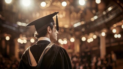 Obraz premium Male graduate in cap and gown at ceremony