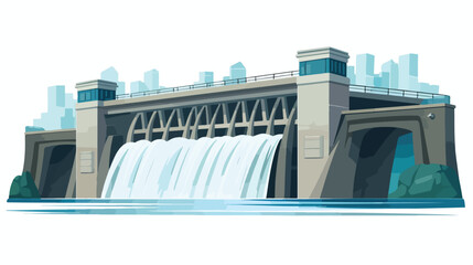 Water dam hydroelectric power generator flat vector