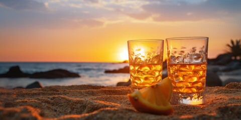 exotic fruit cocktails on the beach Generative AI