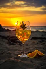 exotic fruit cocktails on the beach Generative AI