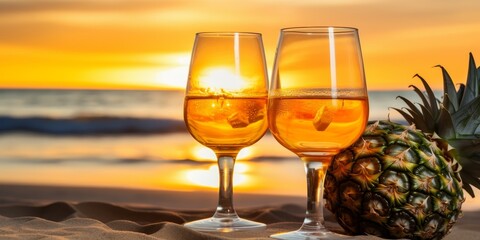 exotic fruit cocktails on the beach Generative AI