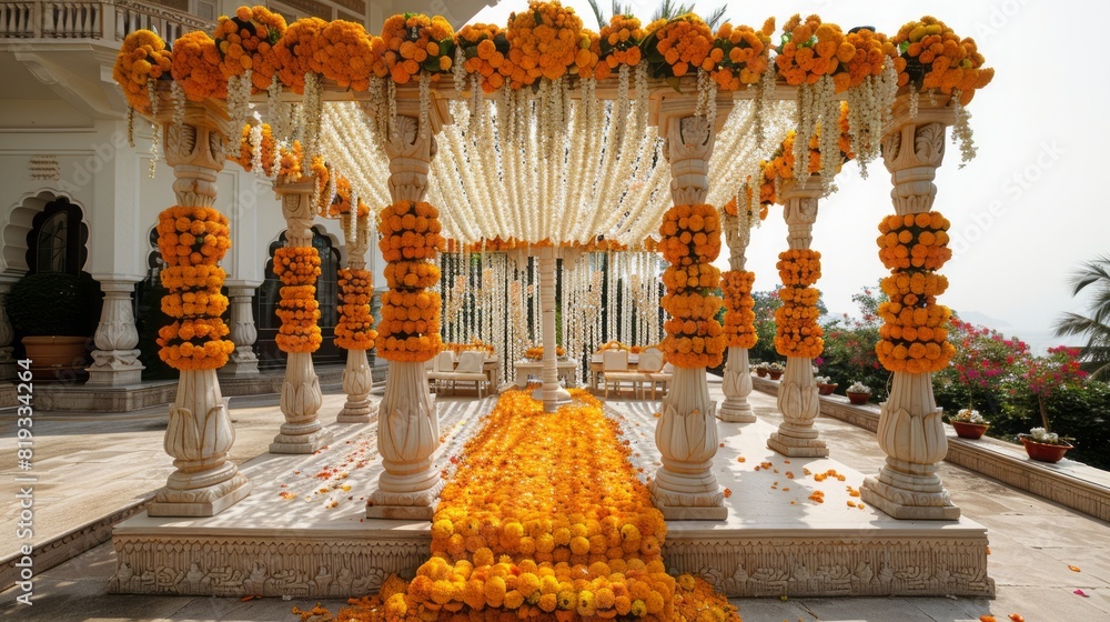 Wall mural indian wedding mandap decor yellow and white flowers