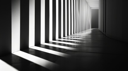 Obraz premium Striking black and white architectural corridor with shadows and light