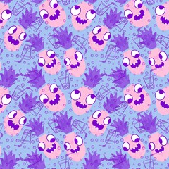 Cartoon summer print seamless pineapple pattern for wrapping paper and fabrics