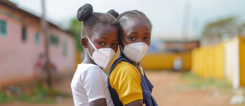 Two Children Wearing Masks In Ghana