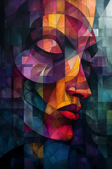 abstract portrait, digital painting, blending cubism and surreal elements with geometric shapes, illustration // ai-generated 