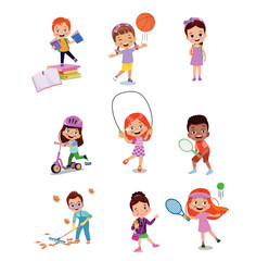 vector illustration of students in different postures