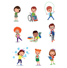 vector illustration of students in different postures