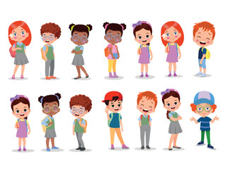 vector illustration of students in different postures